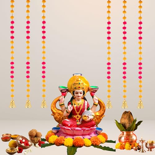 Prapti Handicrafts Handmade Wall and Door Hanging for Home Decor | Diwali Ganesh Pooja Backdrop | Wedding and All Festival Decoration | Decorative Items Pack of 6 Pompom String - Image 3