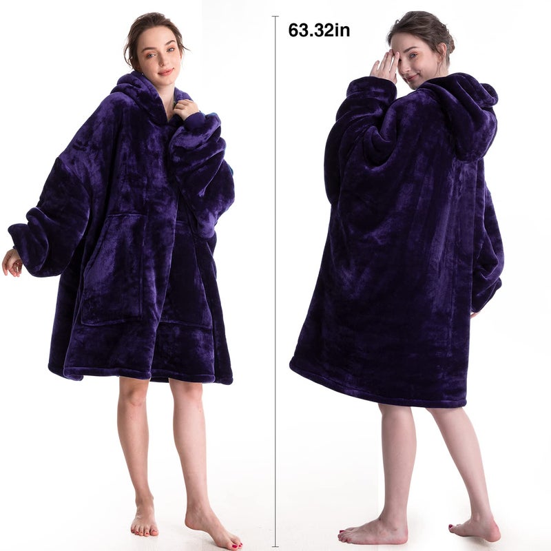 Aemicion Oversized Wearable Blanket Hoodie,Super Cozy Sherpa Hoodie Blanket, Big Thick Warm Soft Blanket Sweatshirt for Women Men-Dark Purple - Image 2