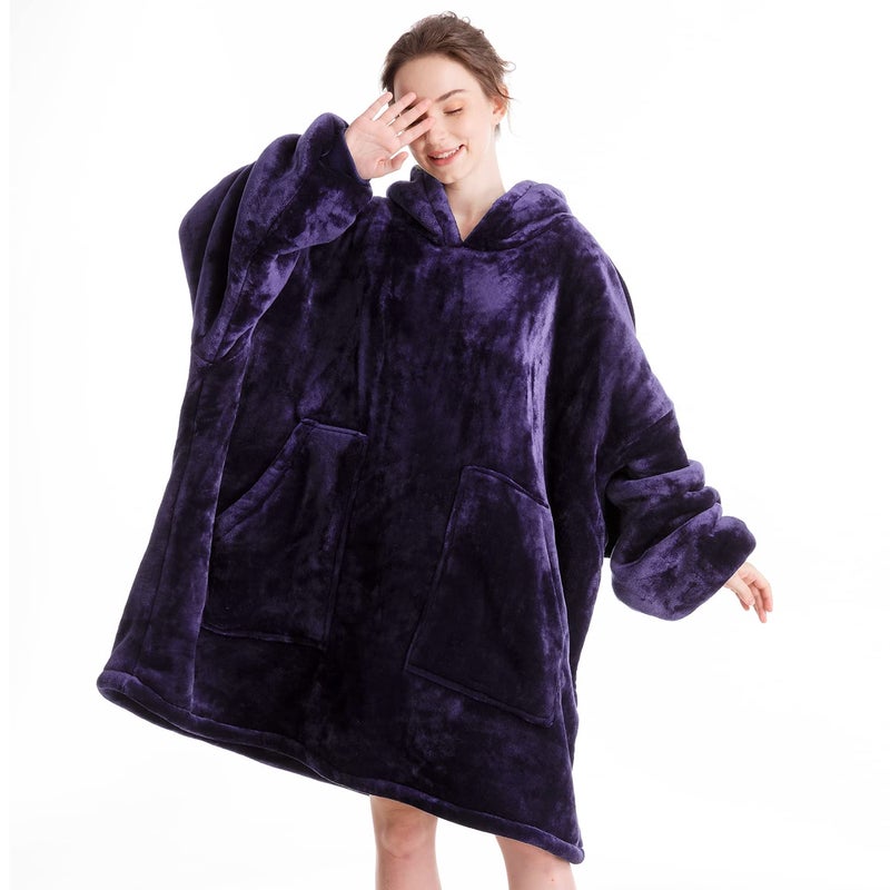 Aemicion Oversized Wearable Blanket Hoodie,Super Cozy Sherpa Hoodie Blanket, Big Thick Warm Soft Blanket Sweatshirt for Women Men-Dark Purple - Image 1