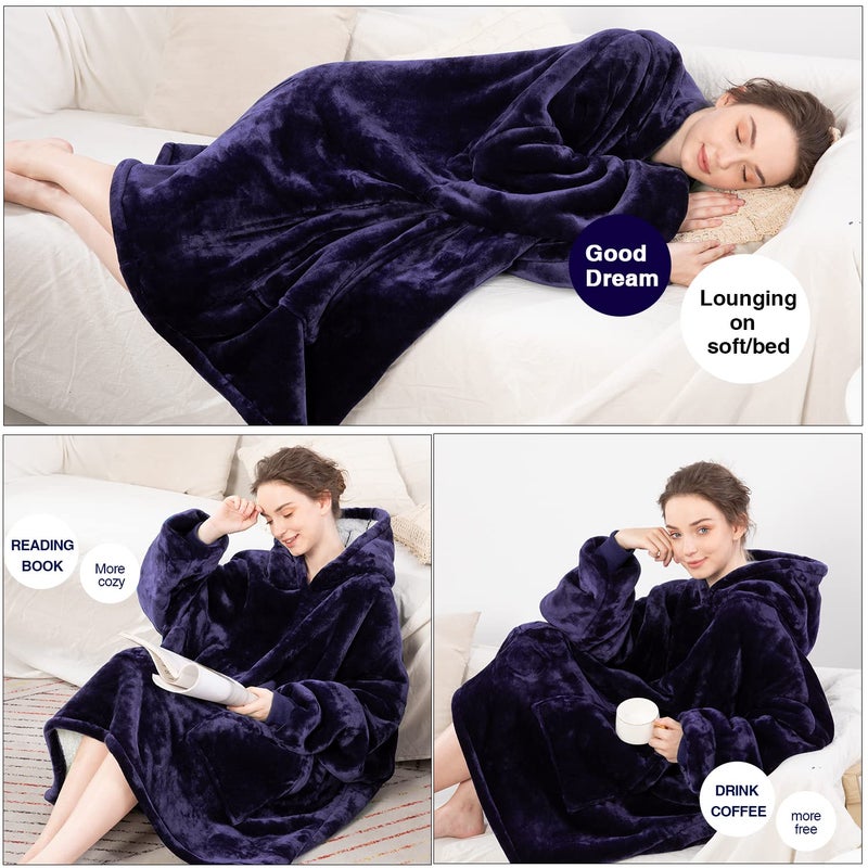 Aemicion Oversized Wearable Blanket Hoodie,Super Cozy Sherpa Hoodie Blanket, Big Thick Warm Soft Blanket Sweatshirt for Women Men-Dark Purple - Image 5