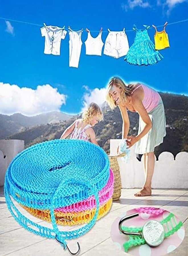 NFI essentials Clothesline Rope 10 Meters Windproof Anti-Slip Clothes Washing Line Drying Nylon Rope with Hooks 5 Meter Nylon Clothesline Rope for Drying Cloths (Assorted Colour) - Image 4