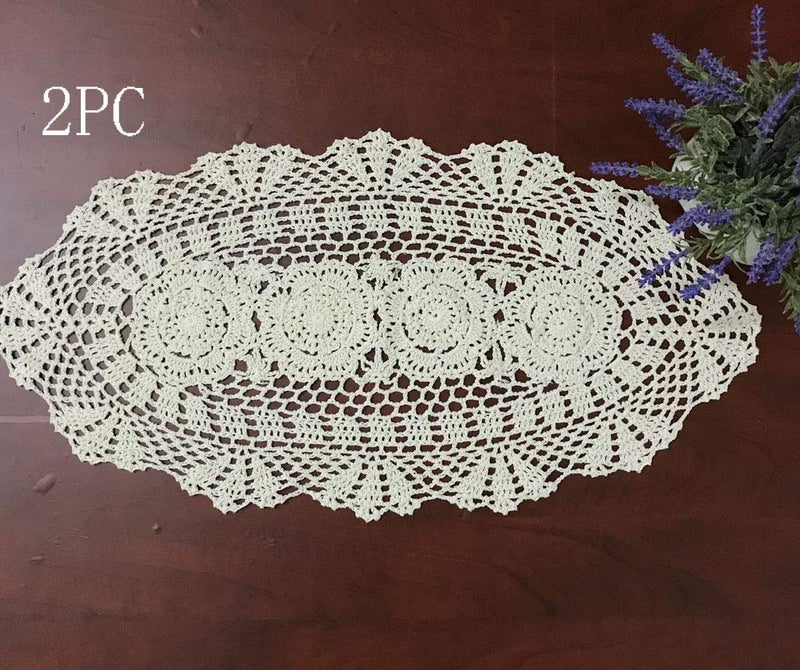 Hetao 12x23 100 Cotton Handmade Crochet lace Table Runners Oblong Tablecloth Doilies Doily2PCBeige