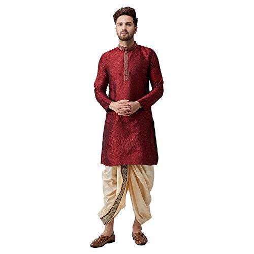 Sojanya (Since 1958 Men'S Silk Fancy Border Dhoti Beige - Image 2