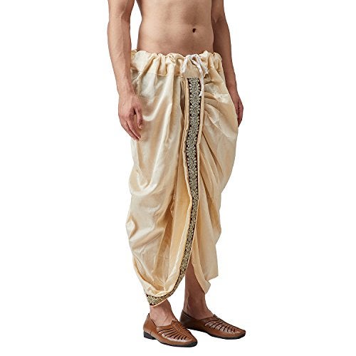 Sojanya (Since 1958 Men'S Silk Fancy Border Dhoti Beige - Image 4