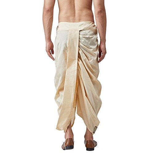 Sojanya (Since 1958 Men'S Silk Fancy Border Dhoti Beige - Image 3