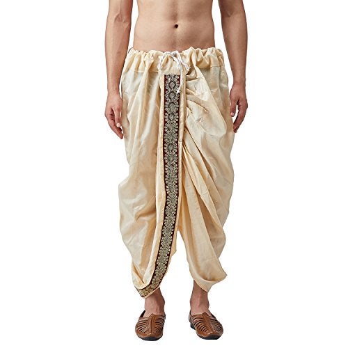 Sojanya (Since 1958 Men'S Silk Fancy Border Dhoti Beige - Image 5