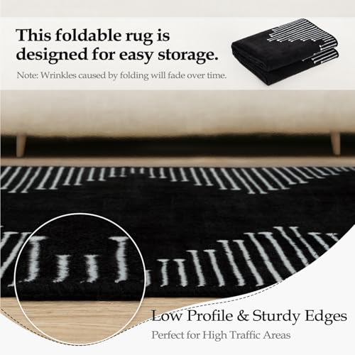 Seavish Runners for Hallways Non Slip 2.6x10 Low Pile Soft Black Carpet Runners Modern Geometric Faux Wool Entryway Rugs Indoor Decor Non Shedding Neutral Rugs for Entrance Kitchen Foyer Living Room - Image 4