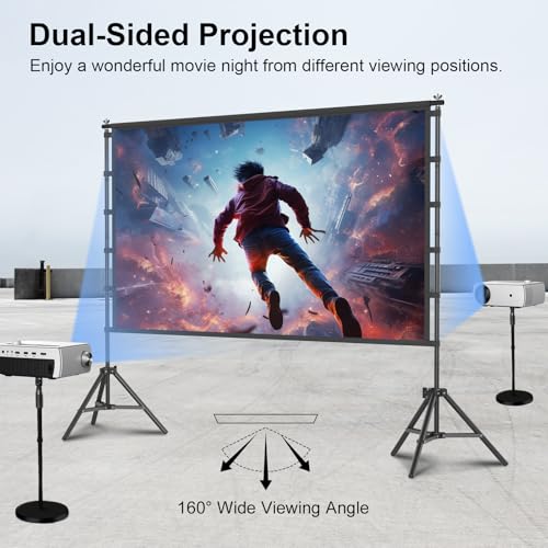 TOWOND Outdoor Projector Screen with Stand, TOWOND 120 inch Portable Movie Screen, 16:9 HD Foldable Anti-Crease Projection Screen with Carry Bag for Home Theater Outdoor Indoor Support Double Sided - Image 5