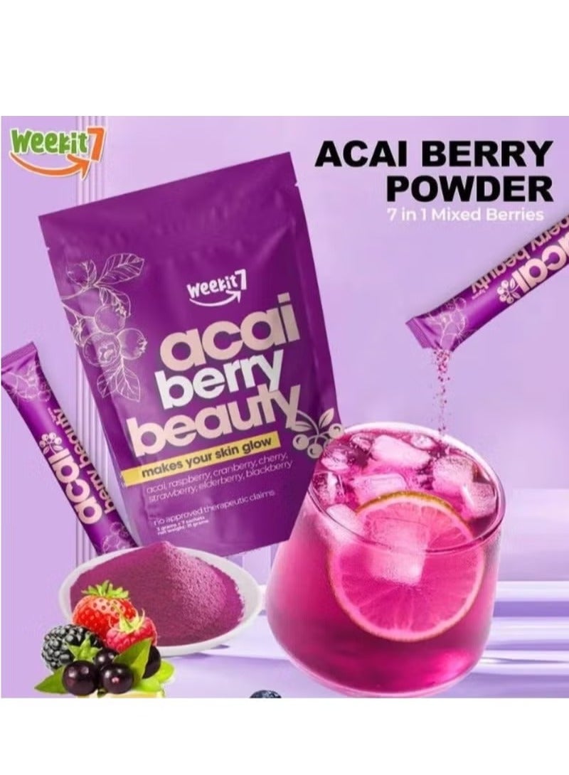 الأسبوع السابع جمال توت الآساي يجعل بشرتك متوهجة (آساي، توت العليق، توت بري، كرز، فراولة، توت البلسان، توت أسود) 5 غرام × 7 أكياس 35 غرام - Image 2