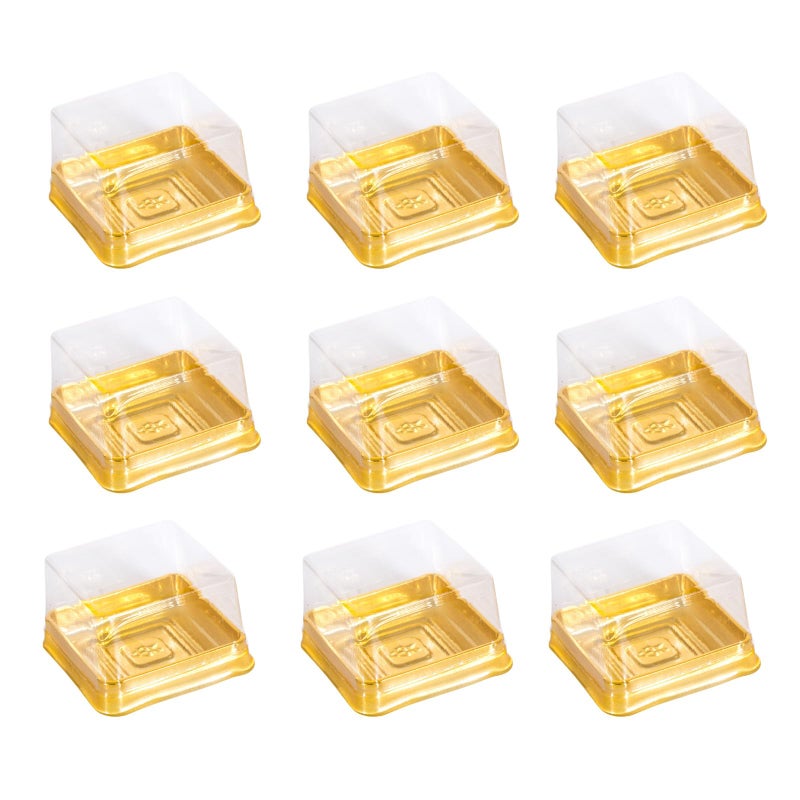 Fevoila 50 Pcs 228 Plastic Single Individual Cupcake Container Mooncake Muffin Dome Holders Cases Boxes Container Cupcake Boxes for Wedding Birthday Party SquareGold - Image 2