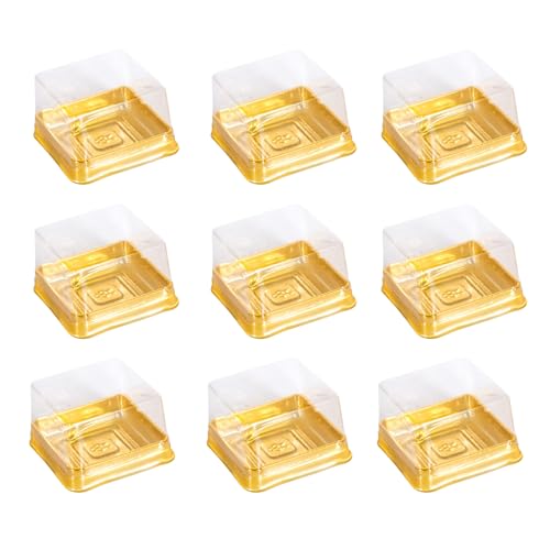 Fevoila 50 Pcs 228 Plastic Single Individual Cupcake Container Mooncake Muffin Dome Holders Cases Boxes Container Cupcake Boxes for Wedding Birthday Party SquareGold - Image 1
