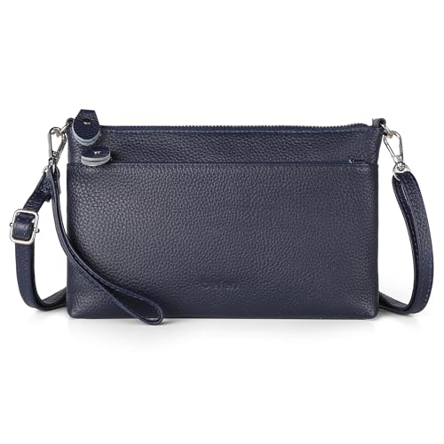 befen Leather Wristlet Wallets for Women, RFID Blocking Small Crossbody Bags, Women Leather Purses Handbags Shoulder Bag Trendy Clutch Purse with Adjustable Shoulder Strap and Wrist Strap, Navy Blue - Image 1