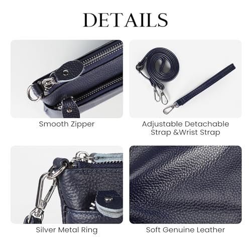 befen Leather Wristlet Wallets for Women, RFID Blocking Small Crossbody Bags, Women Leather Purses Handbags Shoulder Bag Trendy Clutch Purse with Adjustable Shoulder Strap and Wrist Strap, Navy Blue - Image 5
