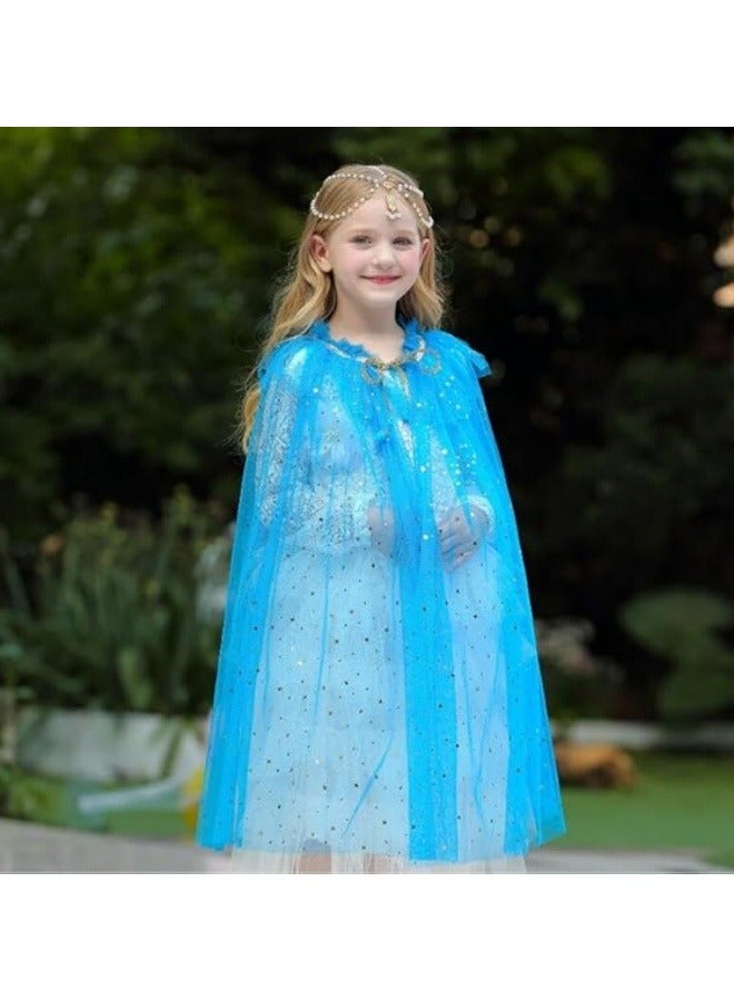 جيجيرو مجموعة رأس الأميرة مكونة من 9 قطع فستان الأميرة للفتيات وعباءة الحفلات التنكرية مع مجوهرات تاج تاج وقفازات عصا (أزرق 75 سم) - Image 2
