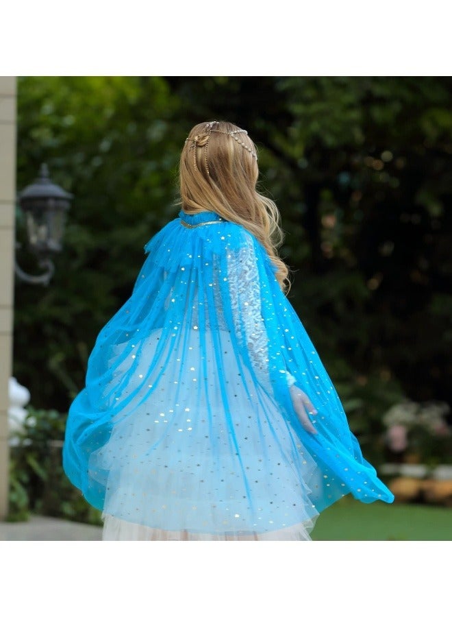 جيجيرو مجموعة رأس الأميرة مكونة من 9 قطع فستان الأميرة للفتيات وعباءة الحفلات التنكرية مع مجوهرات تاج تاج وقفازات عصا (أزرق 75 سم) - Image 3