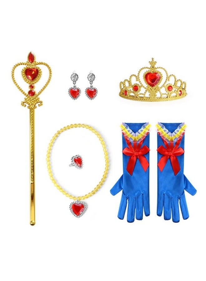 جيجيرو مجموعة رأس الأميرة مكونة من 9 قطع فستان الأميرة للفتيات وعباءة الحفلات التنكرية مع مجوهرات تاج تاج وقفازات عصا (أزرق 75 سم) - Image 5