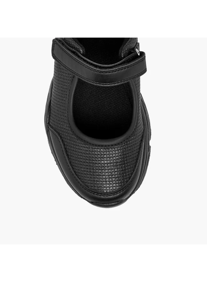 Flora Bella By Shoexpress Girls Textured Mary Jane School Shoes with Hook and Loop Closure