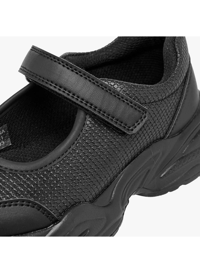 Flora Bella By Shoexpress Girls Textured Mary Jane School Shoes with Hook and Loop Closure