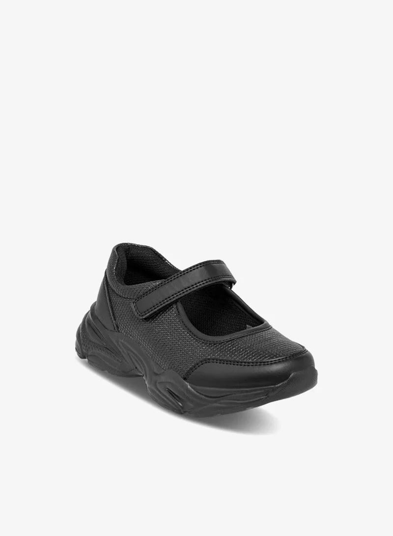 Flora Bella By Shoexpress Girls Textured Mary Jane School Shoes with Hook and Loop Closure