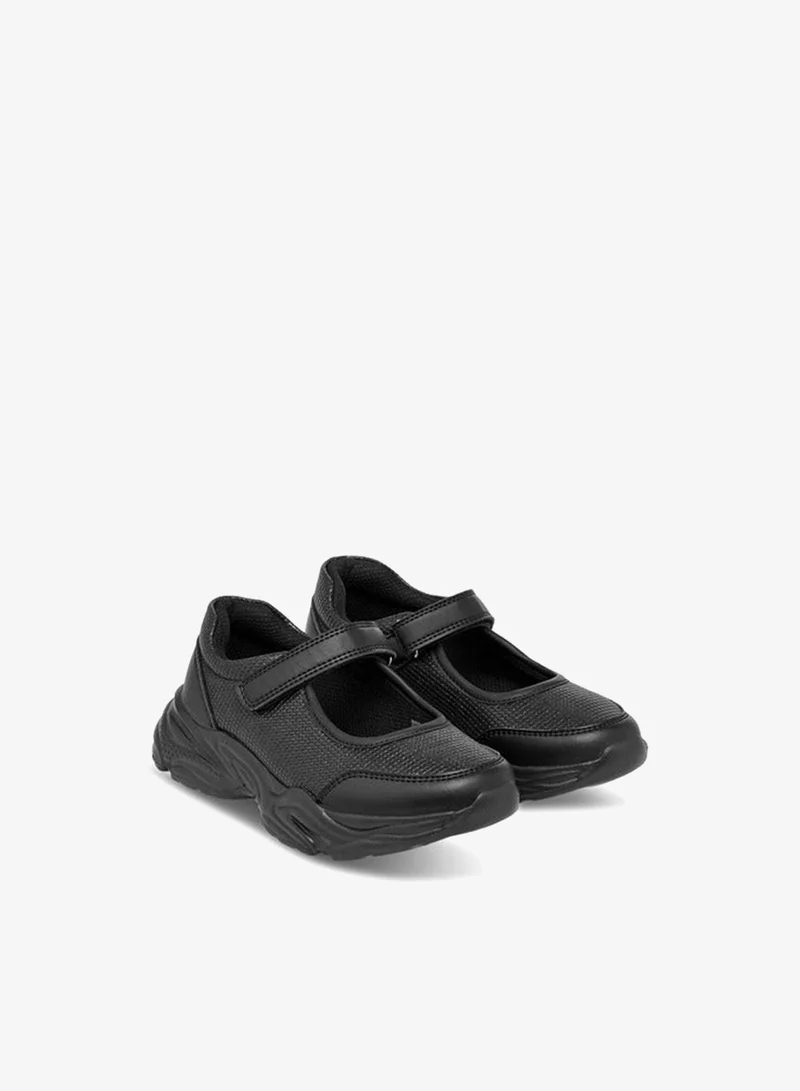 Flora Bella By Shoexpress Girls Textured Mary Jane School Shoes with Hook and Loop Closure