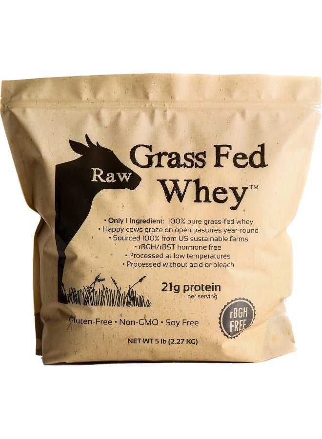 Raw Organic Whey 100% Grass Fed - Happy Healthy Cows, Cold Processed Undenatured Protein Powder, Gmo-Free + Rbgh Free + Soy Free + Gluten Free, Unflavored, Unsweetened (5 Lb Bulk, 90 Serve) - Image 1