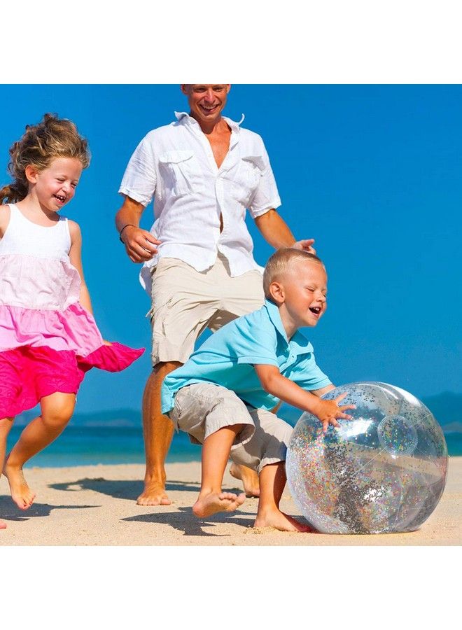 Inflatable Clear Sports Beach Balls With Rainbow Sequin Glitter & Confetti Summer Beach Pool Party Toy Volleyball Soccer Game & More 2 Pcs Giant Value Pack (16 In & 12 In)