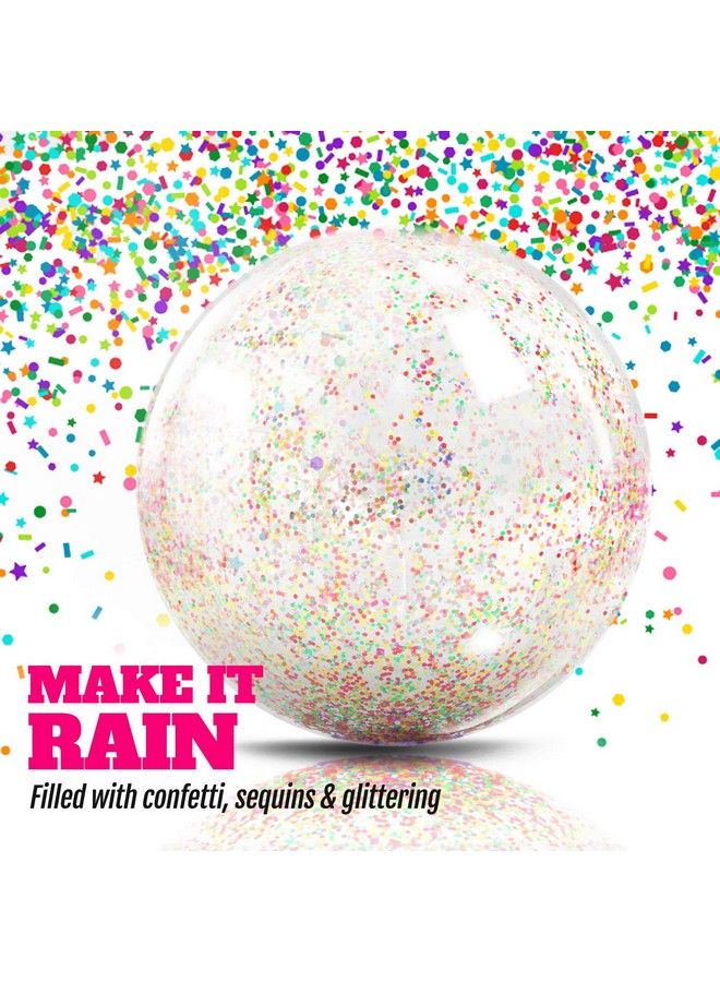 Inflatable Clear Sports Beach Balls With Rainbow Sequin Glitter & Confetti Summer Beach Pool Party Toy Volleyball Soccer Game & More 2 Pcs Giant Value Pack (16 In & 12 In)