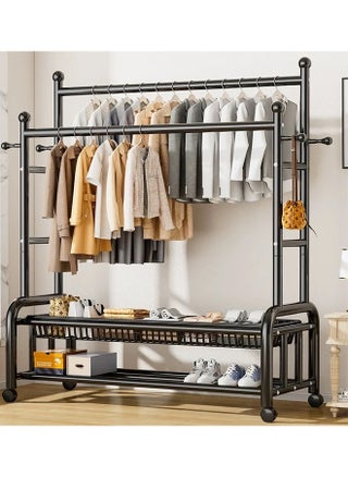2-in-1 mobile clothes hanger with a luxurious black design, with bottom shelves and multiple hangers - pzsku/ZB547B0BECBE6DC777018Z/45/_/1737553466/bc6bf342-6dfe-465e-b3d2-702762cae0d3