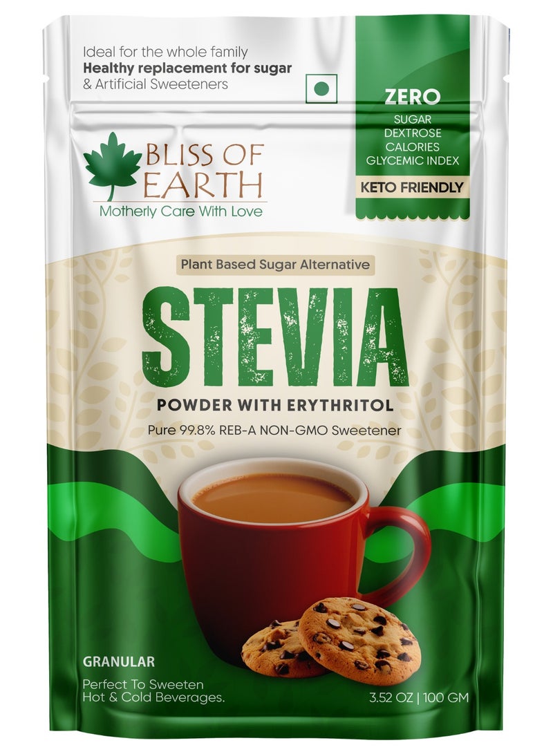 بليس اوف ايرث بليس أوف إيرث ستيفيا بودرة ستيفيا مع الإريثريتول | مسحوق ستيفيا طبيعي | بديل طبيعي للسكر الطبيعي الخالي من السعرات الحرارية للشاي والقهوة والكيتو والسكر الغذائي والصديق لمرضى السكري | - 100 جم - Image 1