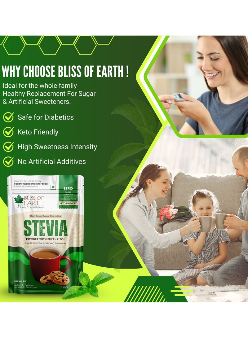 بليس اوف ايرث بليس أوف إيرث ستيفيا بودرة ستيفيا مع الإريثريتول | مسحوق ستيفيا طبيعي | بديل طبيعي للسكر الطبيعي الخالي من السعرات الحرارية للشاي والقهوة والكيتو والسكر الغذائي والصديق لمرضى السكري | - 100 جم - Image 5