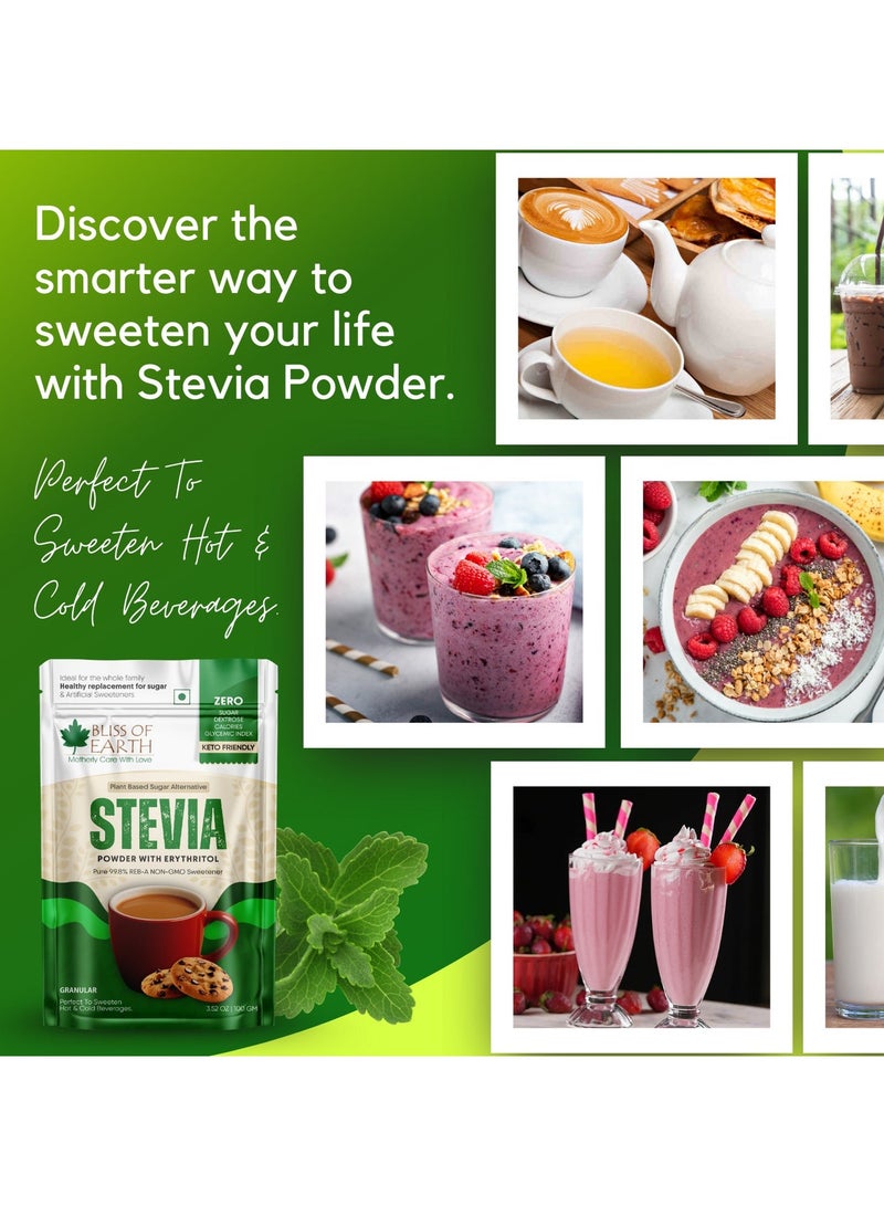 Bliss of Earth 99.8% Reb-A Stevia Powder With Erythritol 100g, Zero Calorie Plant Based Sugar Substitute, Diet Sugar - Image 5