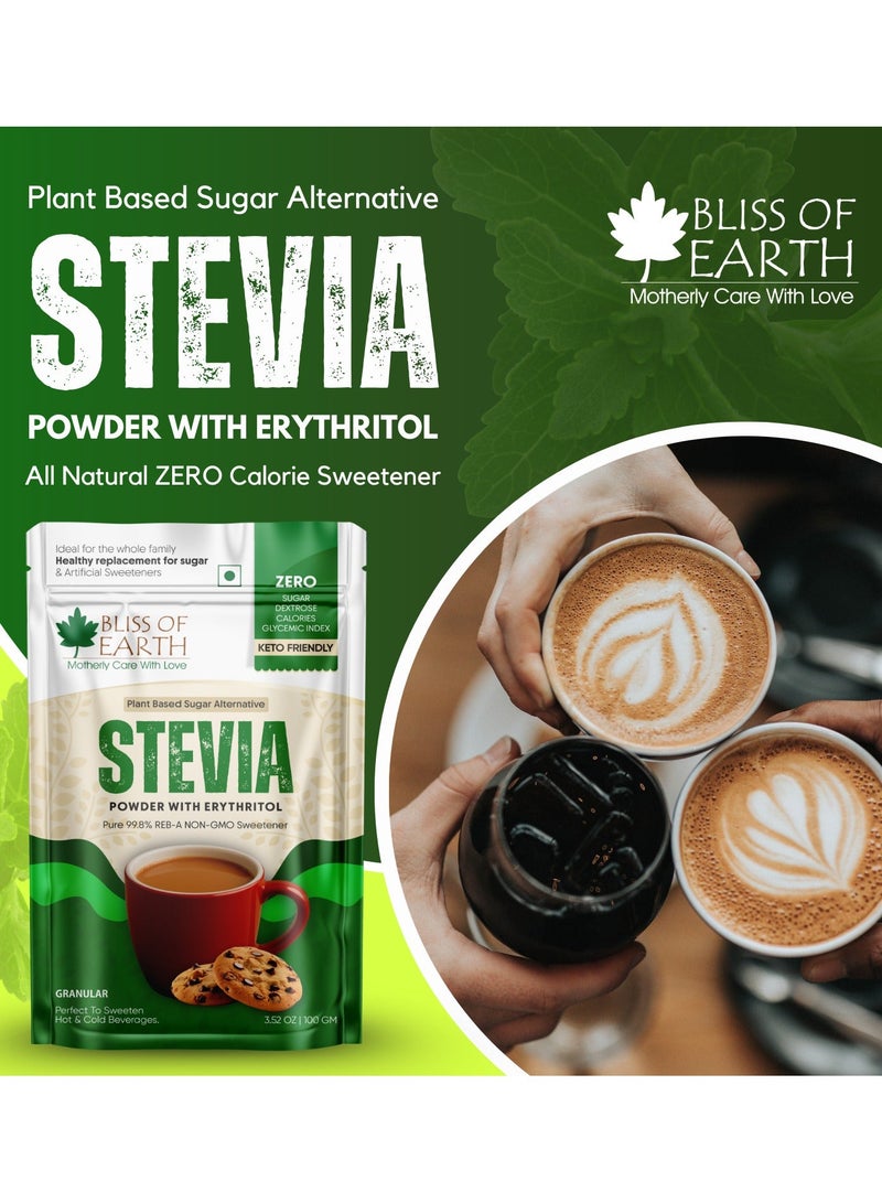Bliss of Earth 99.8% Reb-A Stevia Powder With Erythritol 100g, Zero Calorie Plant Based Sugar Substitute, Diet Sugar - Image 3