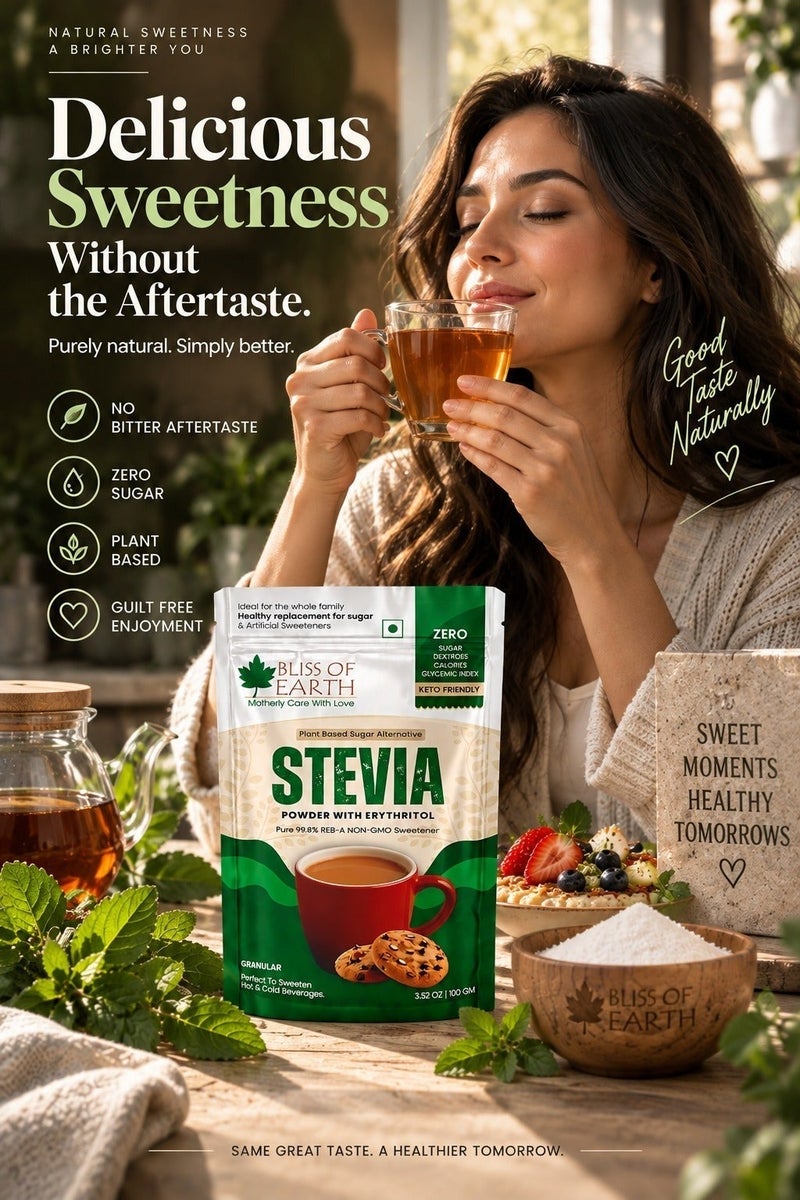 Bliss of Earth Stevia Powder with Erythritol 100g | High-Purity 99.8% Reb-A Stevia Sugar | Zero Glycemic Index After-Taste Free Diet Sugar | Non-GMO, Zero-Calorie & Keto-Friendly. - Image 2