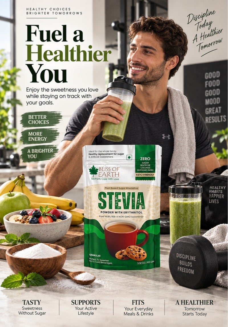 Bliss of Earth Stevia Powder with Erythritol 100g | High-Purity 99.8% Reb-A Stevia Sugar | Zero Glycemic Index After-Taste Free Diet Sugar | Non-GMO, Zero-Calorie & Keto-Friendly. - Image 4