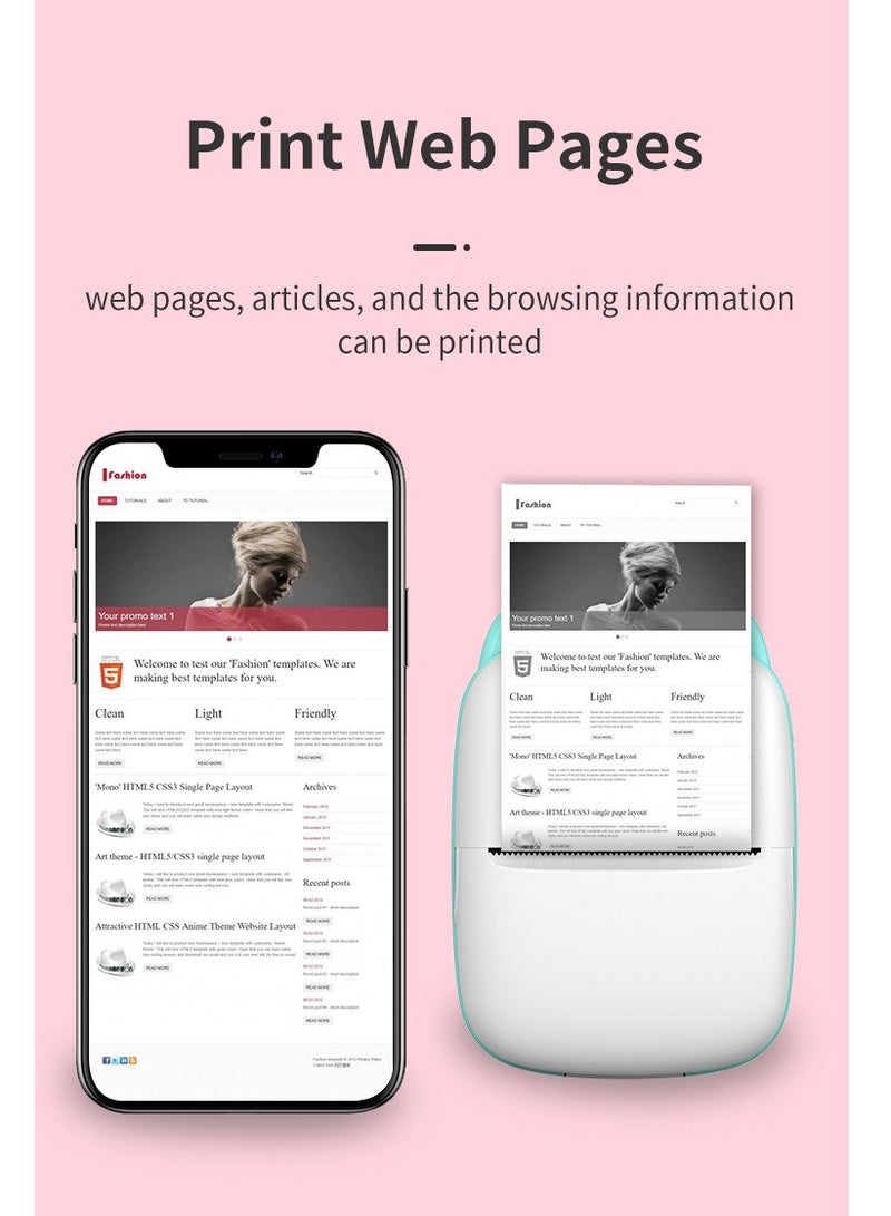 Mini Portable Thermal Printer, 1 Roll, 3 Rolls Of Color Paper +5 Rolls Of Thermal Paper +5 Rolls Of Self-Adhesive Paper + 1 Pack Of Color Pens - Image 4