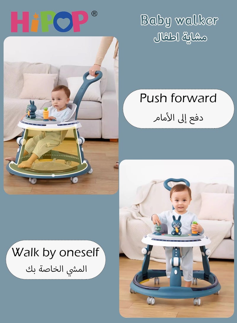 Baby Walker with Adjustable Height,3 in 1 Baby Gym Featuring Detachable Comfort Toy and Entertaining Music,Anti Rollover Stroller for Baby