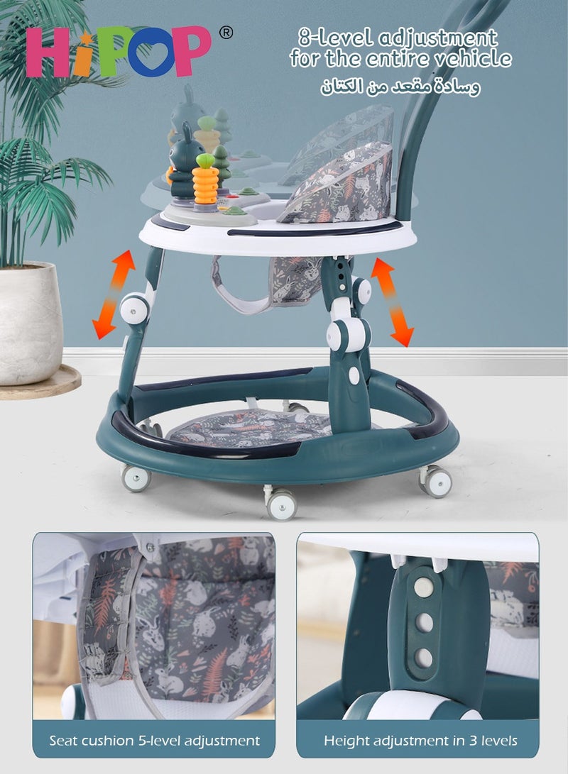 Baby Walker with Adjustable Height,3 in 1 Baby Gym Featuring Detachable Comfort Toy and Entertaining Music,Anti Rollover Stroller for Baby
