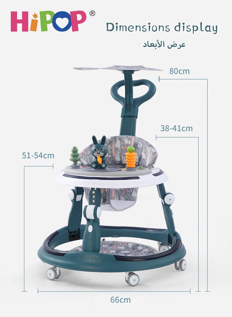 Baby Walker with Adjustable Height,3 in 1 Baby Gym Featuring Detachable Comfort Toy and Entertaining Music,Anti Rollover Stroller for Baby