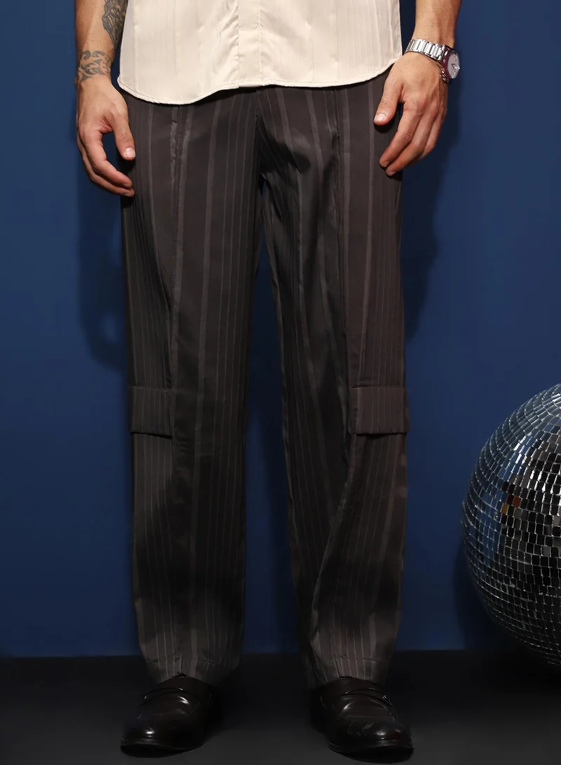 Campus Sutra Lightweight - Unbalanced-Ridge Straight Trousers