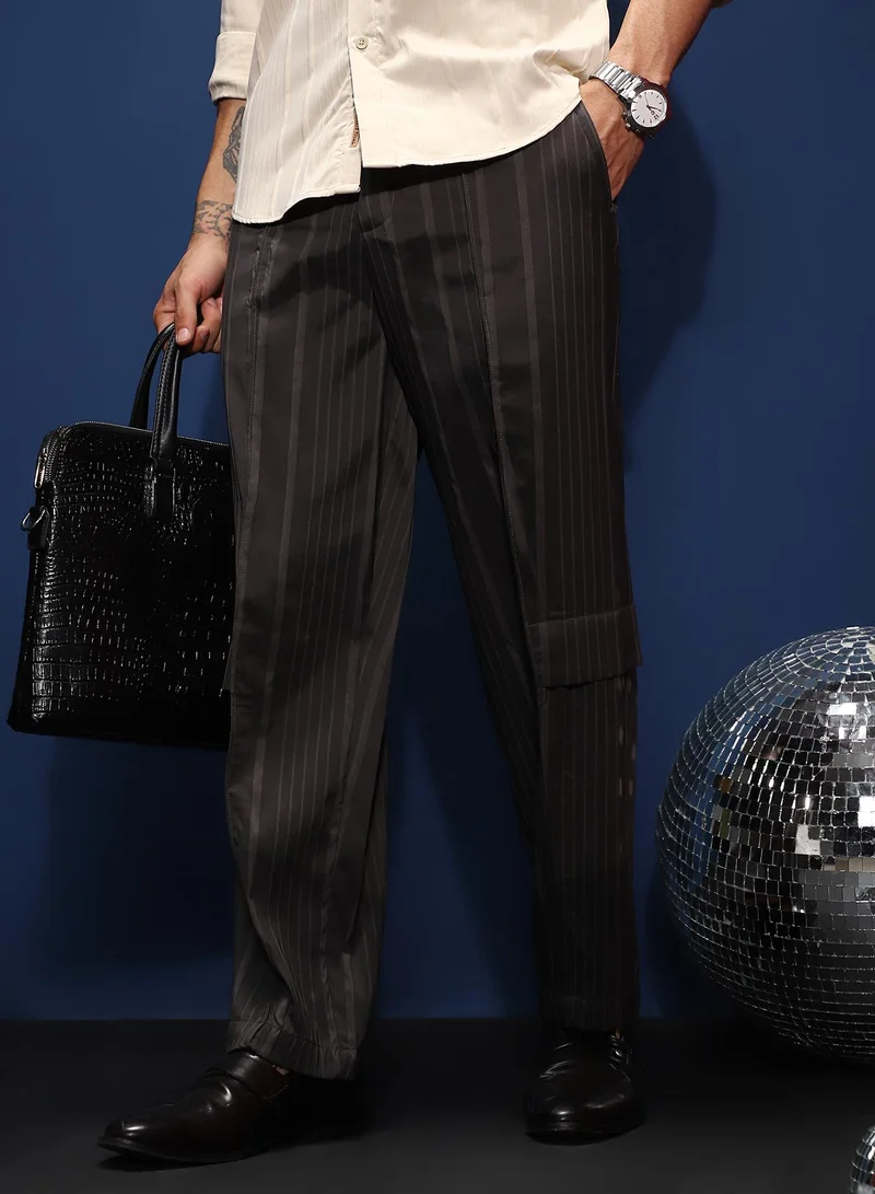 Campus Sutra Lightweight - Unbalanced-Ridge Straight Trousers