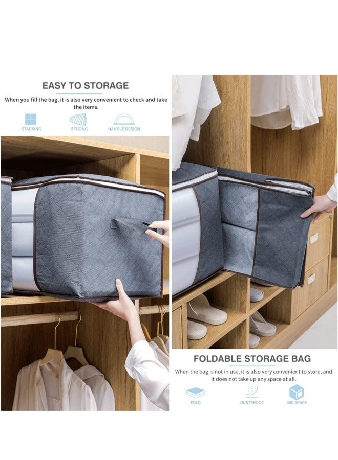3 Pcs Household Clothes Storage Bag Non-Woven Cloth Storage Bag With Zips Household Quilt Finishing Bag Foldable Clothes Storage Bag Large Capacity Bedding Duvet Organizer Box (Beige) - Image 3
