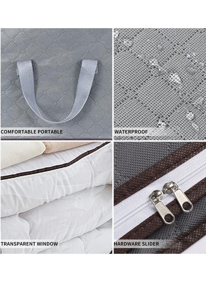 3 Pcs Household Clothes Storage Bag Non-Woven Cloth Storage Bag With Zips Household Quilt Finishing Bag Foldable Clothes Storage Bag Large Capacity Bedding Duvet Organizer Box (Beige) - Image 5