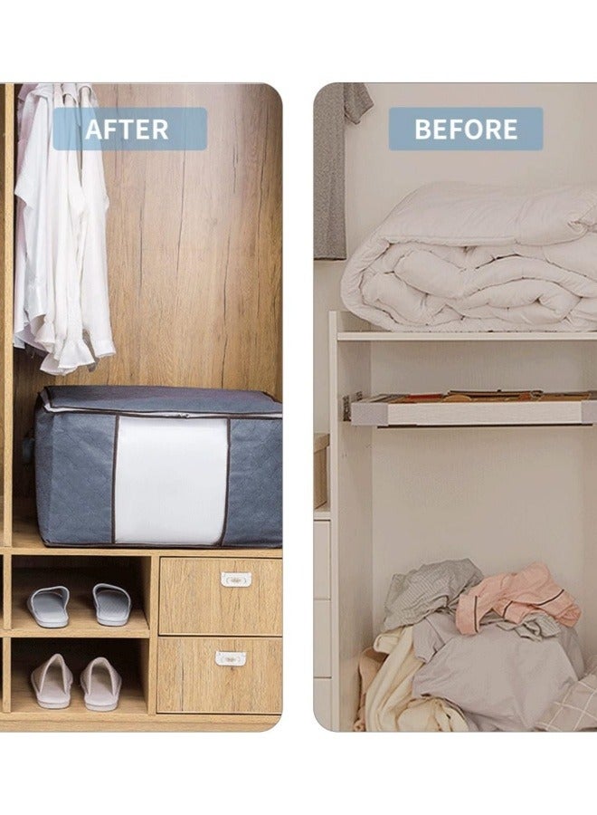 3 Pcs Household Clothes Storage Bag Non-Woven Cloth Storage Bag With Zips Household Quilt Finishing Bag Foldable Clothes Storage Bag Large Capacity Bedding Duvet Organizer Box (Beige) - Image 4