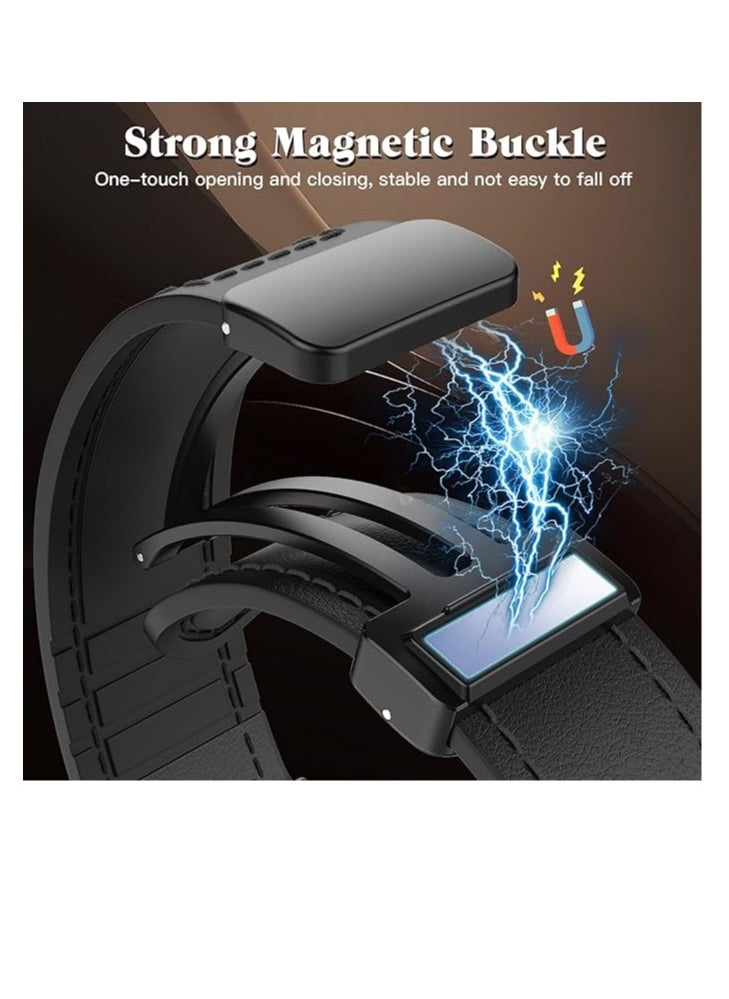 Generic - Leather Bands Compatible with Apple Watch Band 49mm 45mm 44mm 42mm, Leather Magnetic Buckle Design Strap For iWatch Ultra Ultra 2 SE Series 9 8 7 6 5 4 3 2 1 Wristband For Men Women - Image 1
