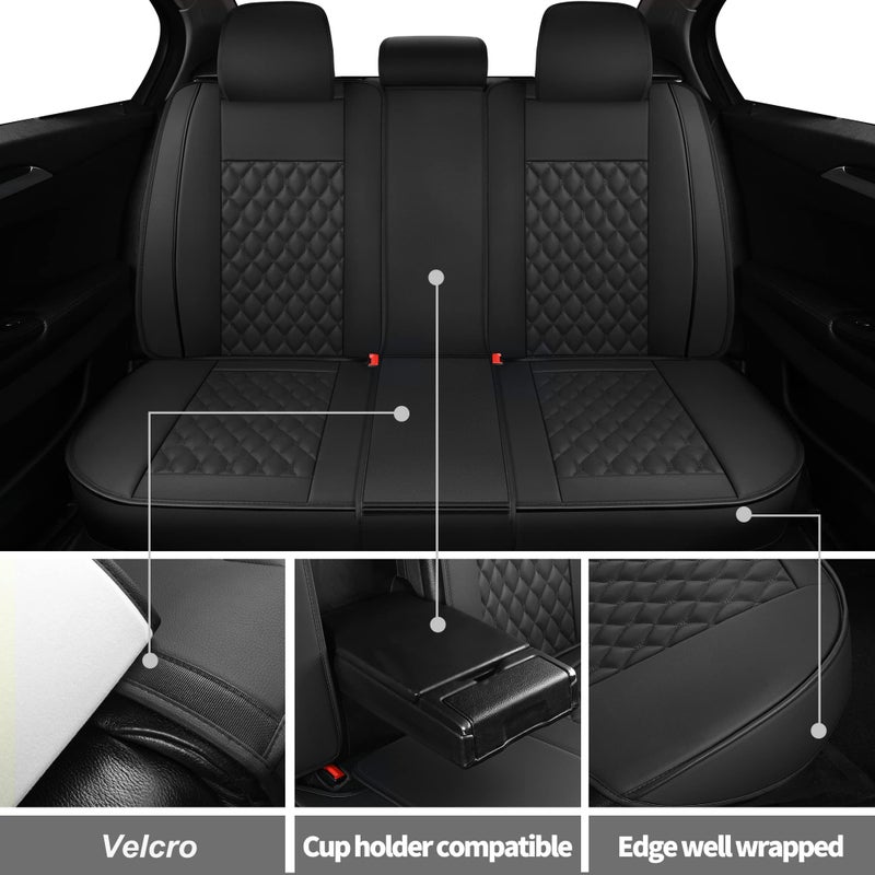 Vankerful Leather Car Seat Covers Full Set,Universal Fit for Most Cars,SUV,Sedans and Pick-up Trucks,Automotive Vehicle Faux Leather Cushion Covers for 5 Passenger Cars(Full Set,Black) - Image 3