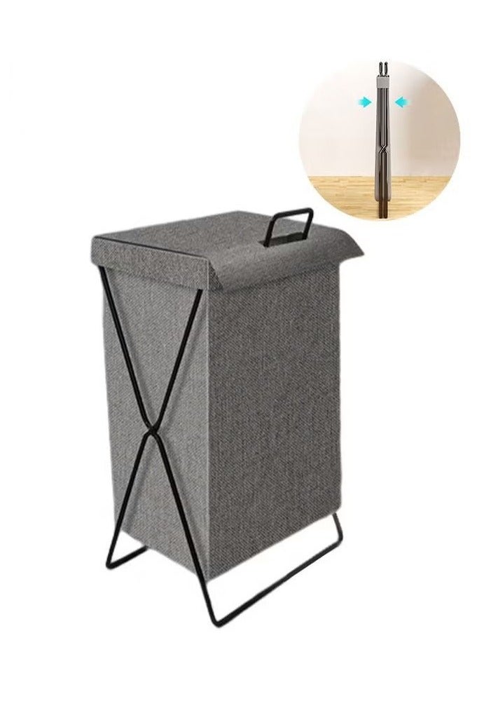 Bukela Large Collapsible 50x35x25CM Laundry Basket Hamper with Handles and Lid, Heavy-Duty Frame Clothes Hampers X-Shaped Laundry Hamper Laundry Bag for Laundry, Bedroom, Dorm, Towels