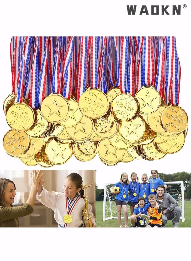 دبليو أيه أو كي أن الميداليات الفائزة ، 36 قطعة ميداليات بلاستيكية ميداليات ذهبية للأطفال مع الشريط ميداليات اليوم الرياضي للأطفال زينة لصالح الحفلات ، جوائز المنافسة الرياضية - Image 1