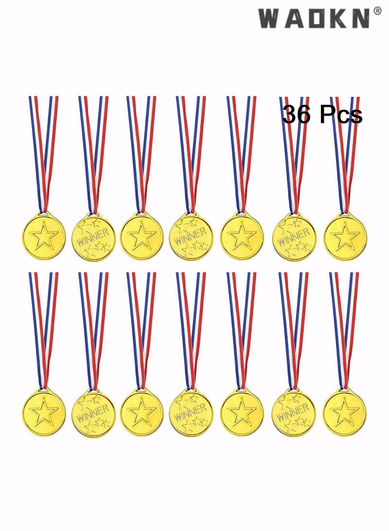 دبليو أيه أو كي أن الميداليات الفائزة ، 36 قطعة ميداليات بلاستيكية ميداليات ذهبية للأطفال مع الشريط ميداليات اليوم الرياضي للأطفال زينة لصالح الحفلات ، جوائز المنافسة الرياضية - Image 3