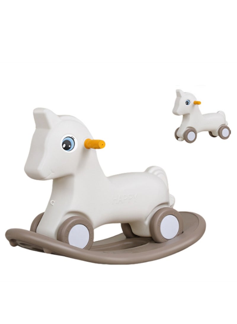2 in 1 Kids Rocking horse, Multifunctional Children's Rocking Horse Yo-Yo Car with 4 Wheels, Toddler Baby Rocking Horse and Ride-On Horse First Birthday Gift for Boys Girls (White K-616)  - Image 1