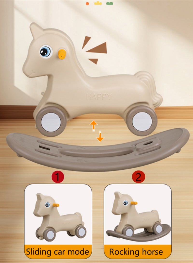 2 in 1 Kids Rocking horse, Multifunctional Children's Rocking Horse Yo-Yo Car with 4 Wheels, Toddler Baby Rocking Horse and Ride-On Horse First Birthday Gift for Boys Girls (White K-616)  - Image 2
